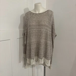 Free People size Small Boho Open Knit Flowy Neutral Beige Oversized Sweater - Picture 1 of 6