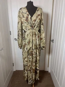 NEXT Gold & Cream Maxi Dress With Cut Outs - Size 18 - Holidays Sun - Picture 1 of 6
