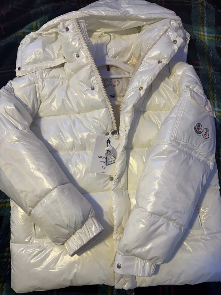 Moncler Blanco Puffer Doble Insignia Chaqueta Talla XL Foto 1 de 4