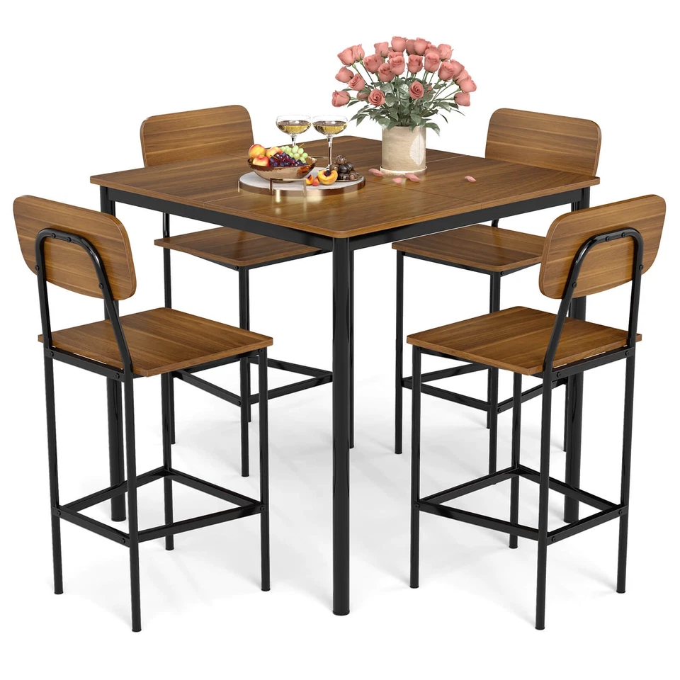 5-Piece Industrial Dining Table Set w/ Counter Height Table & 4 Bar Stools - Image 1 of 4