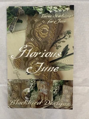 Blackbird Designs Three Stockings for GLORIOUS JUNE Cross Stitch Pattern Book - Image 1 of 4