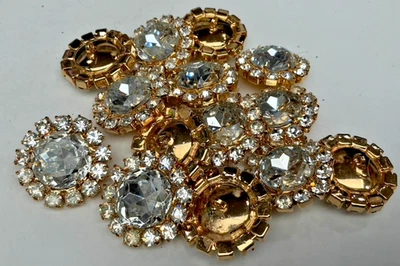 vintage 1" crystal gold shank 3pcs made in Czechoslovakia - Image 1 of 4