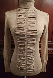 Alfani Gold Turtleneck Sweater Ruched Details Size Petite Small - Picture 1 of 6