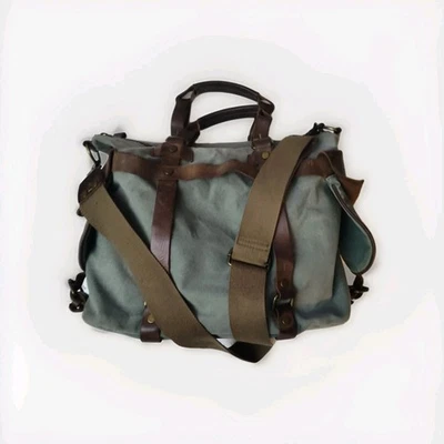 ANTHROPOLOGIE Duffle Tote Bag Leather & Canvas JeSslyN BlakE Shoulder WORN AGED  - Image 1 of 4