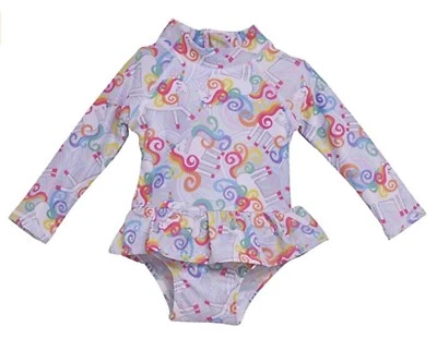 Traje de baño con solapa Happy para niñas 3 meses una pieza manga larga unicornio protector contra erupciones UPF Foto 1 de 2