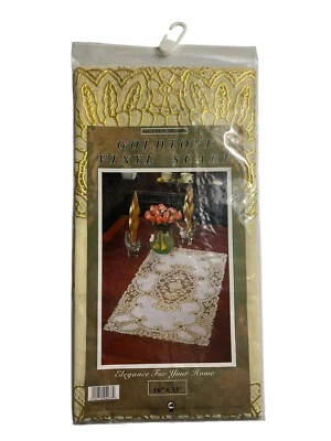 Better Home Christmas Gold Vinyl Table Scarf 16"x33" Table Runner Decor 1999 New - Image 1 of 4