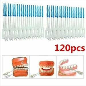 120pcs Interdental Brushes Sticks Picks Blue Dental Floss Teeth Tooth Toothpick！