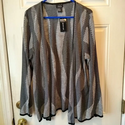 Cárdigan suéter RQT para mujer 1x negro/blanco a rayas L/S nuevo con etiquetas frente abierto MAR300 Foto 1 de 4
