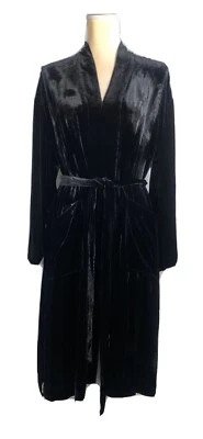 Eileen Fisher Jacket Medium Duster Cardigan Silk Blend Velvet Belted Black $438 - Image 1 of 4
