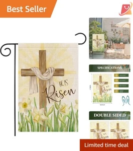 Easter Garden Flag Burlap 12x18 Double Sided He is Risen Outdoor Decor - Picture 1 of 10