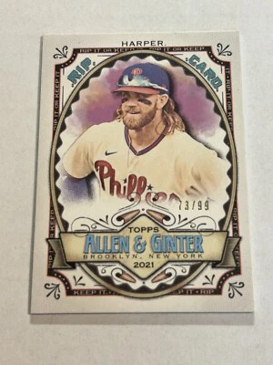 2021 TOPPS ALLEN & GINTER BRYCE HARPER 73/99 RIP CARD PHILLIES SP T1 - Image 1 of 2