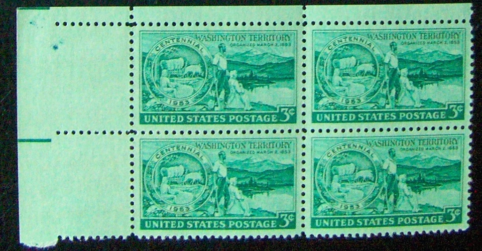 US 3¢ stamp SC #1019 Washington Territory Centennial MNH 1953 block of 4 - Image 1 of 1