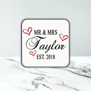 Beautiful Personalised Mr & Mrs Coaster Gift Anniversary Hearts - Picture 1 of 1