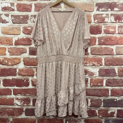 Vestido Michael Kors Mujer 3X Polvoriento Rosa Plateado Metálico Botánico Floral Hojas Foto 1 de 4