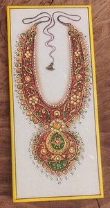 Hand-Painted Mughal Necklace on Marble Sheet with Real Gold Accents - Wall Decor - Imagen 1 de 5