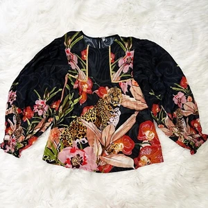 Blusa Campesina Bl-nk London Anthropologie Miranda Leopardo Floral Orquídea XS NUEVA - Imagen 1 de 14
