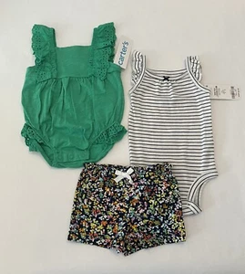 Carters Baby Girl Clothes 3 Months Romper Shorts Shirt Cute Summer Set Lot Of 2 - Picture 1 of 4