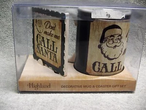 Highland Coffee Mug & Coaster Gift Set Don't Make Me Call Santa New NIB 15 Oz - Picture 1 of 6