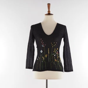 Kenzo Jungle Vintage Women's Black Embroidered Floral Mesh Top Blouse S / M 90s - Picture 1 of 9