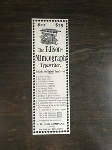 Vintage 1895 The Edison Mimeograph Typewriter Thomas Edison Original Ad 1021 - Picture 1 of 1