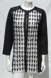 CHICO’S Black White Mixed Fabric Open Front Crushed Jacket Top 1 US M 8 10 EUC - Picture 1 of 5