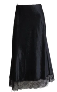 $435 RAILS US Women’s M Black Crinkle Satin Lace Hem Midi Skirt Pull On Bias Cut - Picture 1 of 8