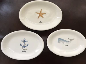 3 PLACAS DE MARFIL OVALADAS RAE DUNN ESTRELLA DE MAR BALLENA NADAR ANCLA OCÉANO PLAYA COSTA - Imagen 1 de 6
