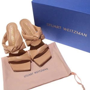 Stuart Weitzman NWB Playa 75 Knot Leather Block Sandals Size 7.5 in Ginger - Picture 1 of 13