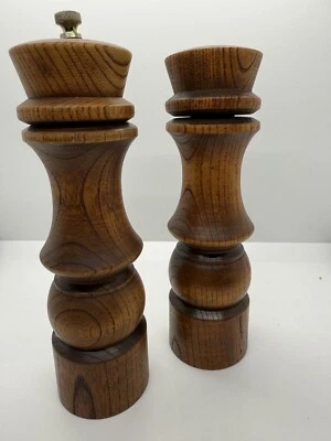 Pepper Mill Grinder and Salt Shaker Vintage 6" Solid Wood, Rustic - Image 1 of 3