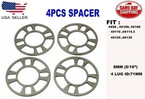 4PC UNIVERSAL WHEEL SPACER FIT 4x98 4X100 4X108 4x110 4X114.3 4X120 8MM (5/16”) - Picture 1 of 4