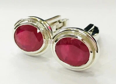 Heated Ruby Gemstone with 925 Sterling Silver Cufflink #2553 - Image 1 of 4