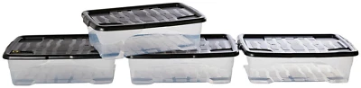 4 x 30 Litre Curve Storage Boxes With Lid Clear Plastic Underbed Home Organizer - Image 1 of 4