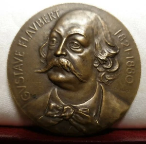 1921 rare french 50mm bronze medal Gustave Flaubert 100y birth anniversary medal - Picture 1 of 2