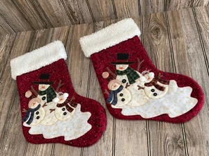 Christmas Stocking Snowman Appliqued 18” inches Red Green and white Set Off 2 - Picture 1 of 7