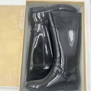 Women's Michael Kors Fulton Harness Knee High Tall Rubber Rainboots Black 10 - Picture 1 of 13