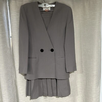 VTG Women's SAVILLE PETITES Suit 4 JACKET 4P SKIRT Gray - Image 1 of 4