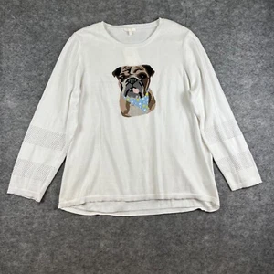 Lisa Todd Women's Pug Sweater Size 2X White Knit 100% Cotton Cute Dog NWT $234 - Picture 1 of 10