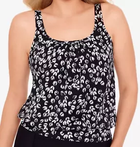 Swim Solutions Women's Black & White Printed Shirred-Neck Tankini Top Size 12 - Picture 1 of 8