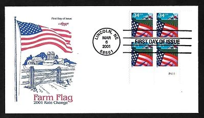 #3470 34c Farm Flag - Artmaster FDCPB4 Plt #P1111 - Image 1 of 2