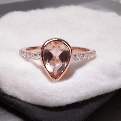 14k Rose Gold 7x5 MM Pear Shaped Natural Morganite Cubic Zirconia Stacking Ring - Image 1 of 4