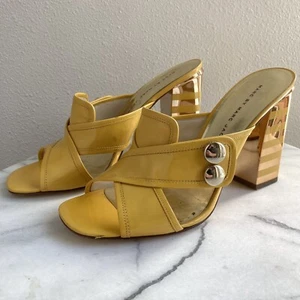 MARC BY MARC JACOBS Yellow with Gold Striped Stacked Heel Sandals Size 38 US 8 - Picture 1 of 10