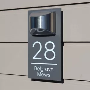 Solar Light House Sign LED Illuminated Contemporary Modern Door Number Plaque - Picture 1 of 6