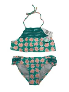 Raisins Girl's Green Blooming Lotus Two Pieces Swim Set Size 12 NWT - Picture 1 of 2