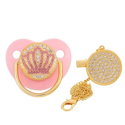 Bling Crown Pacifier with Pacifiers Chain Clip Bpa Free Silicone Infant Nipple D - Image 1 of 4