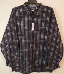 Van Heusen Traveler Hemd Herren 2XLT schwarz lila grau kariert Knopfleiste L/S Neu mit Etikett  - Bild 1 von 12