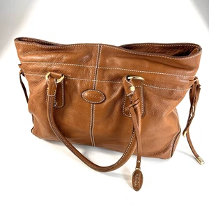 TOD'S D Bag Tote Leather Handbag W/ Embossed Logo Brown Leather Purse - Picture 1 of 18