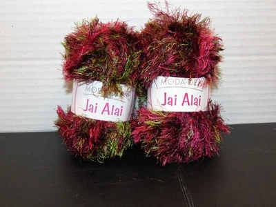Lot of 2 Skein Moda Dea Jai Alai Eyelash Yarn 2 oz Coats Damson Colorful Fuzzy - Image 1 of 4
