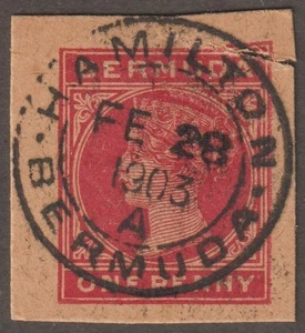 EDSROOM-21509 Bermuda Cut Square 2/28/1903 Hamilton Cancel - Picture 1 of 2