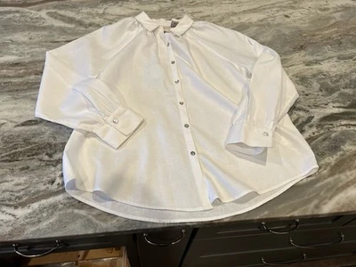 Camisa Top LAURA ASHLEY Mujer Talla XL Abotonada Blanca Rayón Lino Raglán Foto 1 de 4