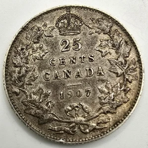 Canada 1907 25c Twenty Five Cent Silver KM 11 Edward VII .925 Silver AU - Picture 1 of 4